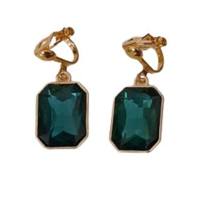 Rectangle Green Centre Stone Clip On Earrings