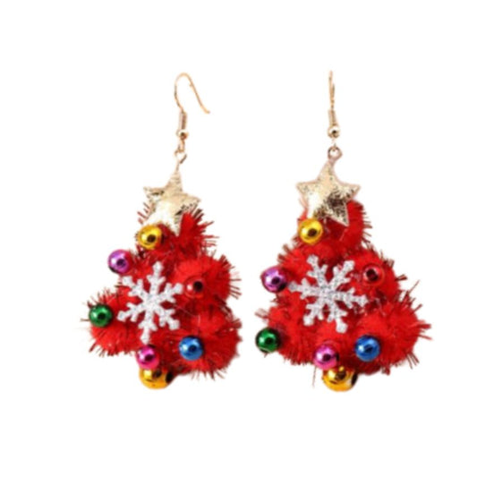 Red 3d Christmas Tree Earrings