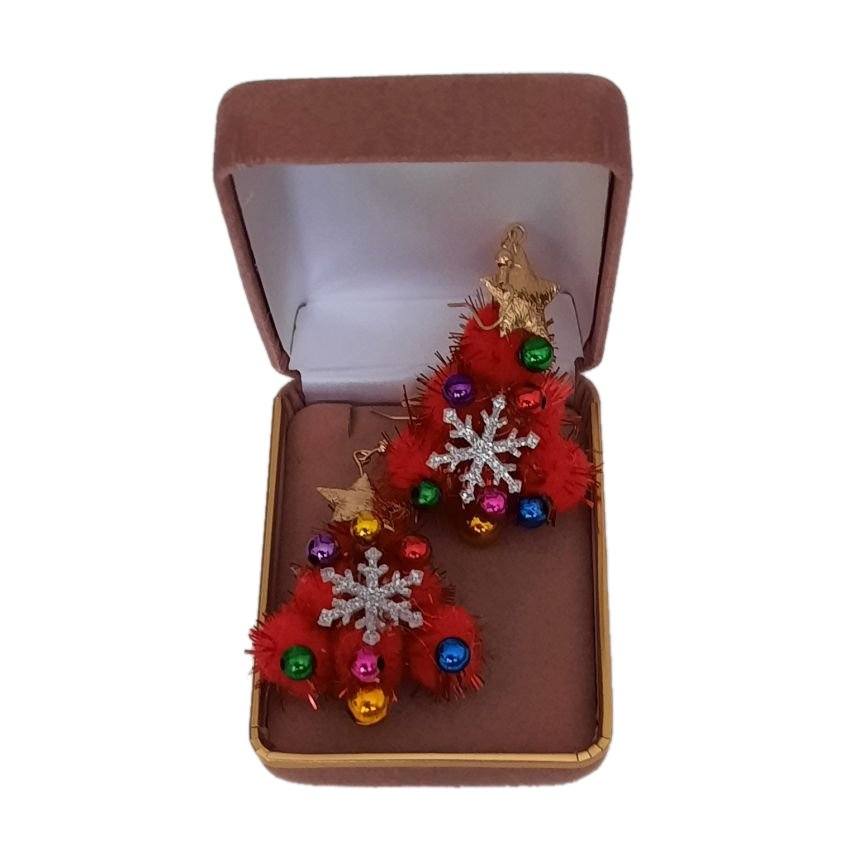 Red 3d Christmas Tree Earrings(2)