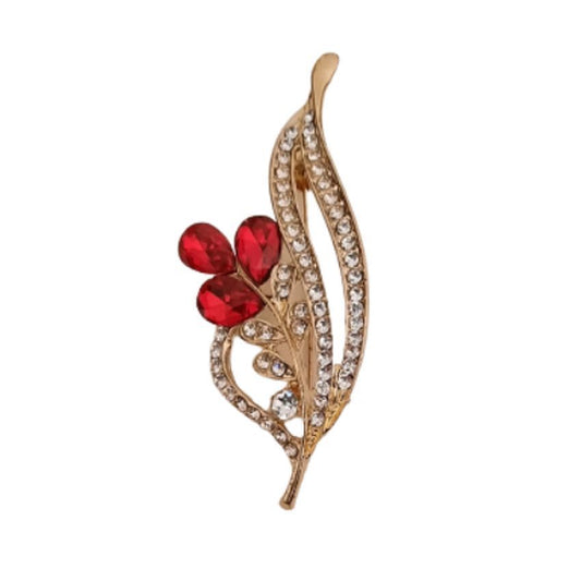 Red And Gold Diamante Brooch