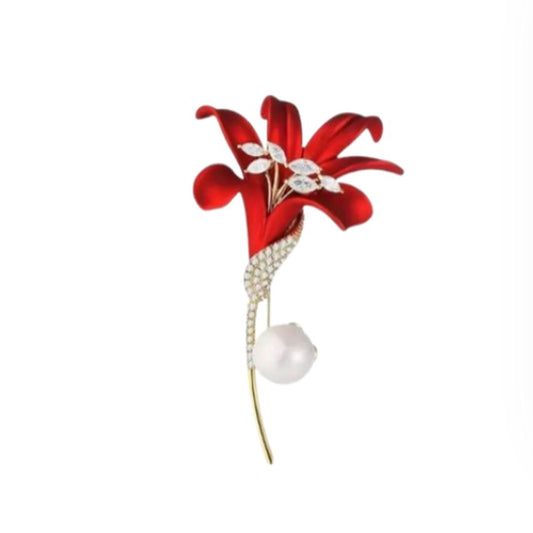 Red And White Stone Flower Brooch