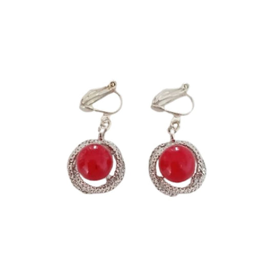 Red Ball Centre Clip On Earrings