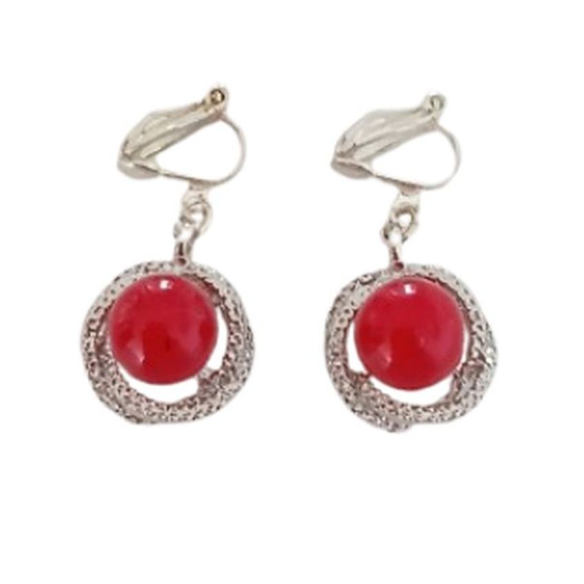 Red Ball Centre Clip On Earrings