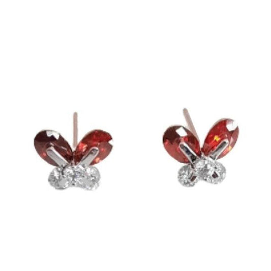 Red Butterfly Silver Earrings