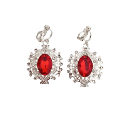 Red Diamante Fancy Clip On Earrings