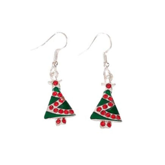 Red Diamante Set Christmas Tree Earrings