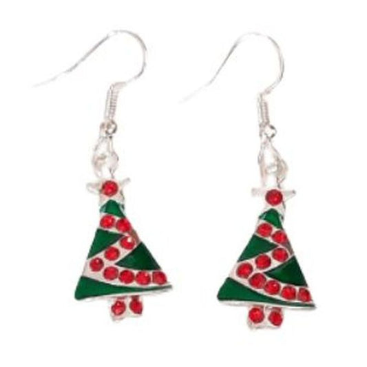 Red Diamante Set Christmas Tree Earrings