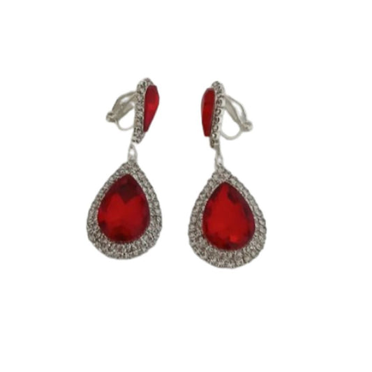 Red Double Diamante Clip On Earrings