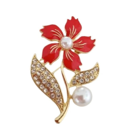 Red Flower Diamante Brooch