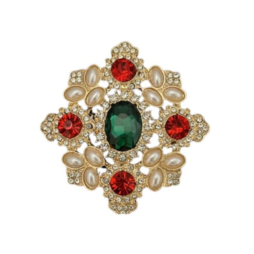 Red Green And Gold Bow Brooch