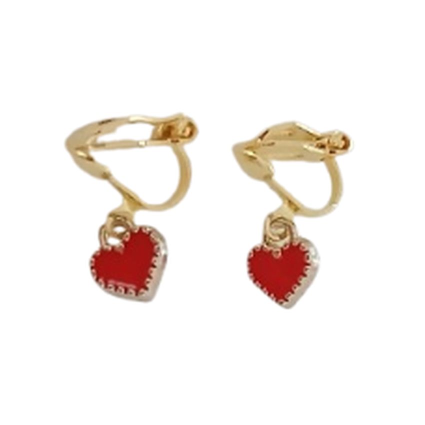 Red Heart Clip On Drop Earrings