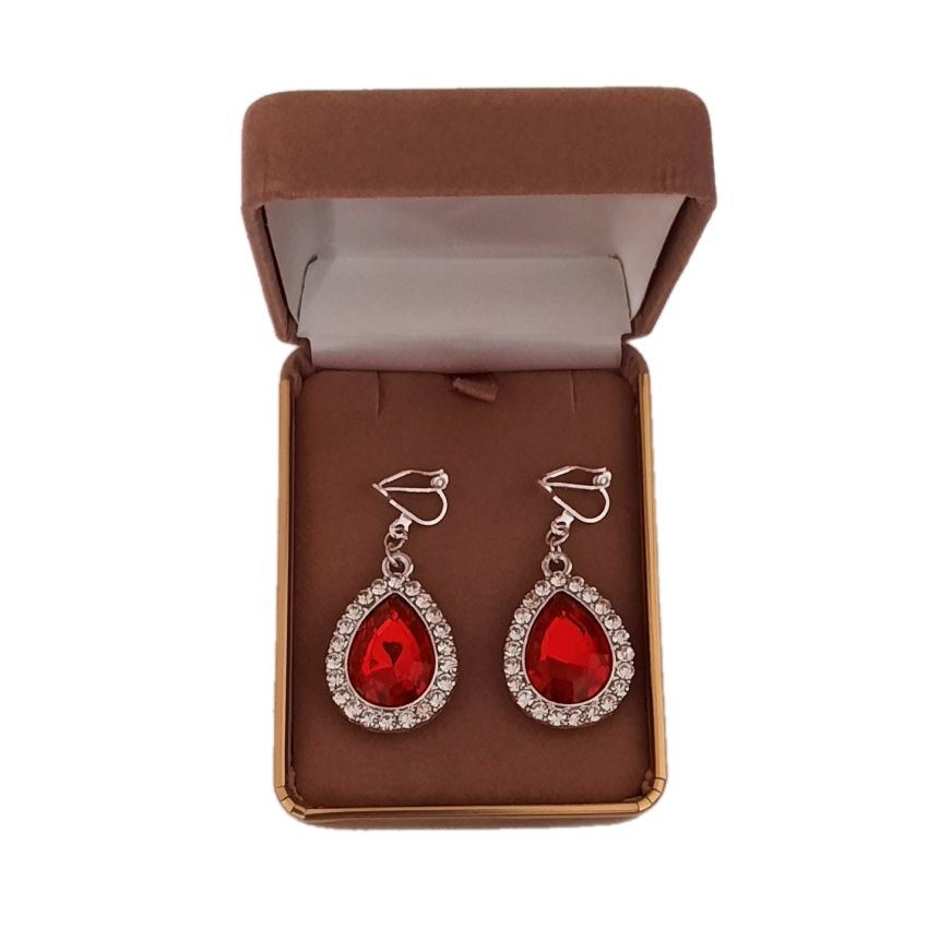 Red Oval Crystal Diamante Clip On Earrings(2)