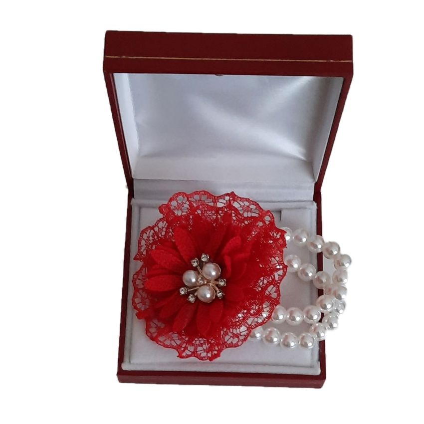 Red Pearl Bracelet Flower Wrist Corsage