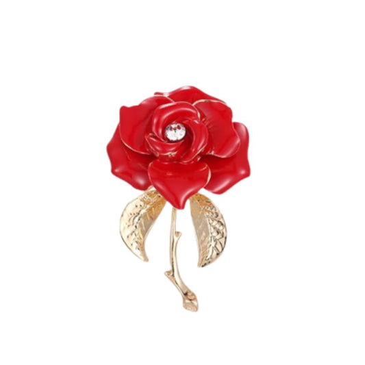 Red Rose Enamel Diamante Brooch