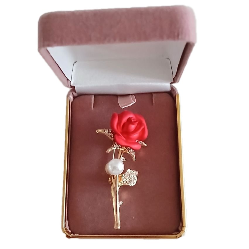 Red Rose Enamel Diamante Brooch(2)