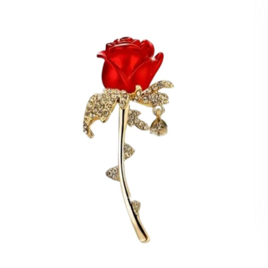 Red Rose Enamel Diamante Brooch