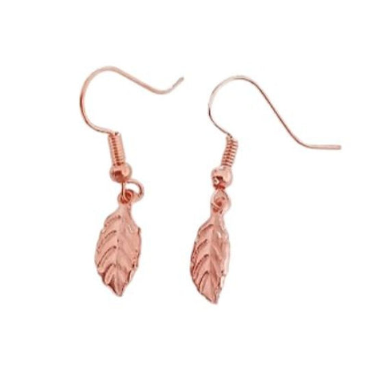 Red Rose Gold Leaf Hook Drop Earrings