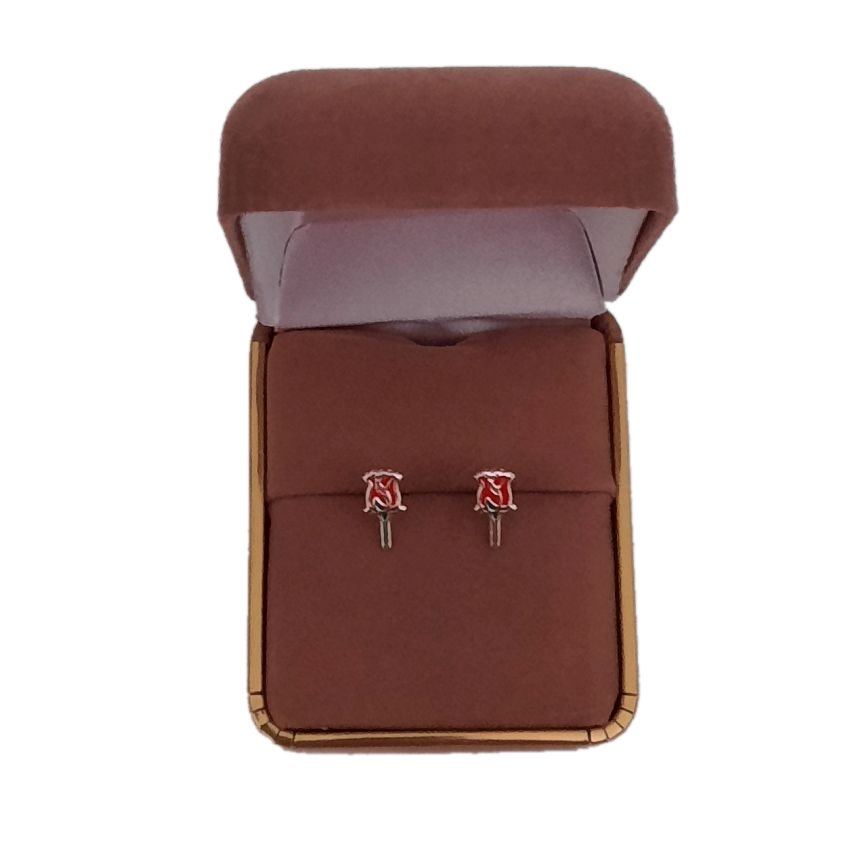 Red Rose Sterling Silver Childrens Earrings(2)
