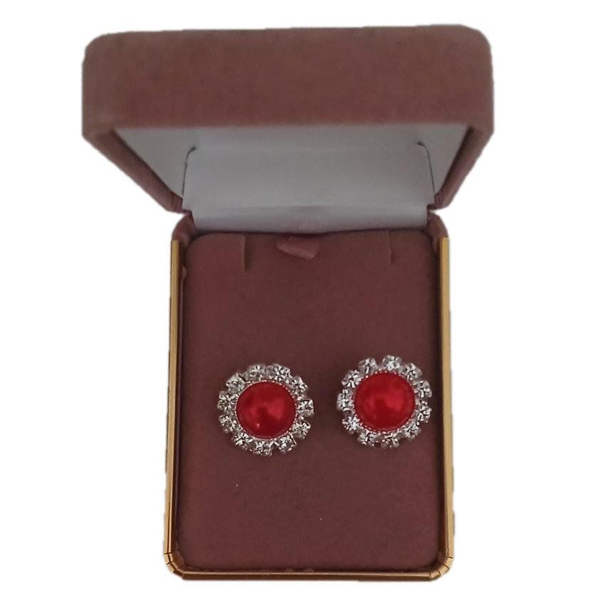 Red Round Diamante Clip On Earrings(2)