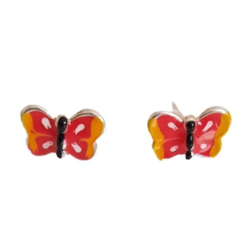 Red And Yellow Butterfly Sterling Silver Earrings