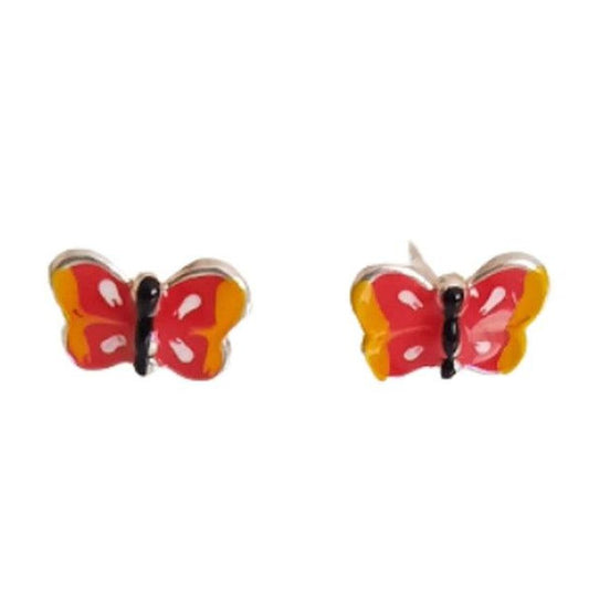Red And Yellow Butterfly Sterling Silver Earrings