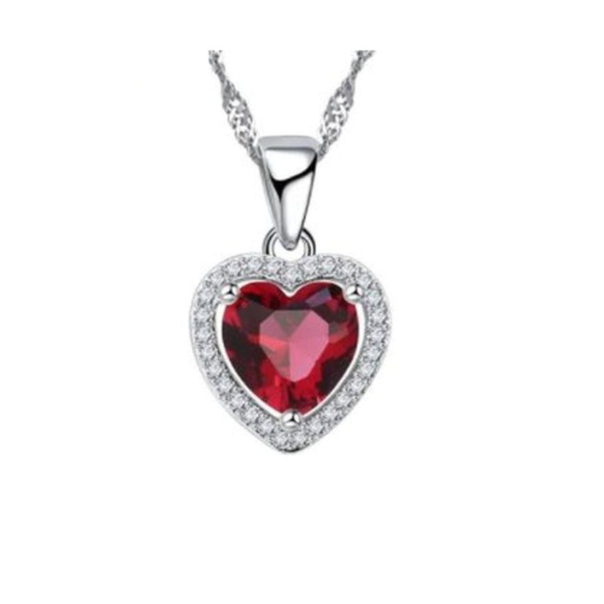 Red Cubic Zirconia Heart Centre With CZ Surround Necklace