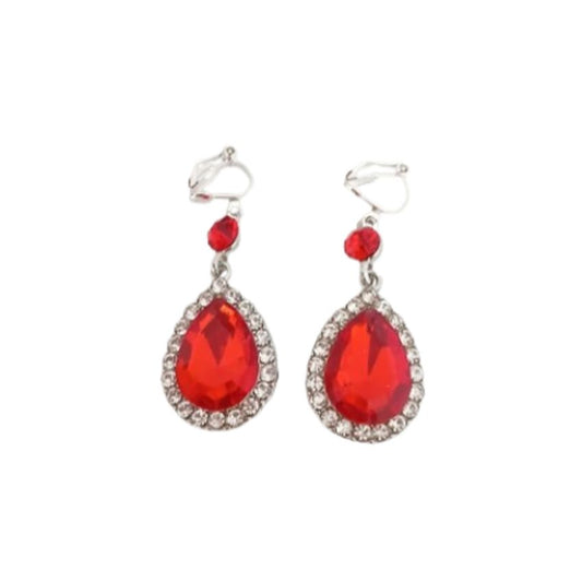 Red And Crystal Clip On Earrings