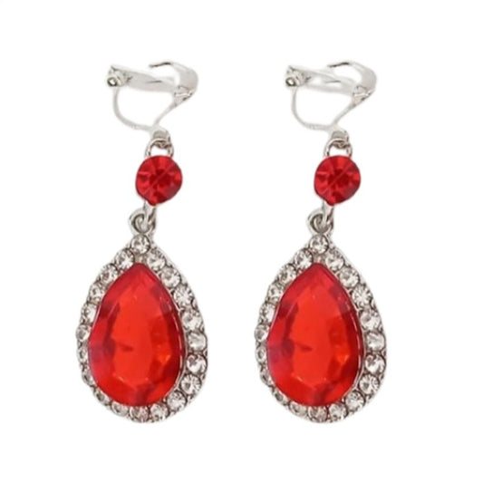 Red And Crystal Clip On Earrings