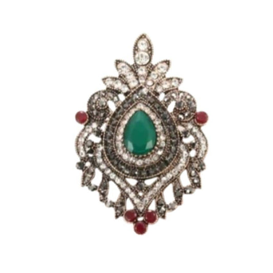 Red And Green Stone Set Gilt Brooch