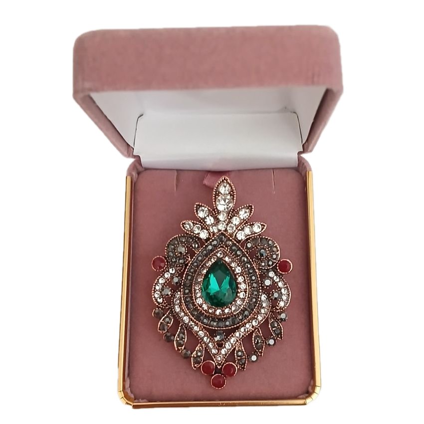 Red And Green Stone Set Gilt Brooch(2)