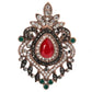 Red And Green Stone Set Gilt Brooch