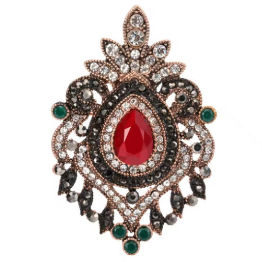 Red And Green Stone Set Gilt Brooch