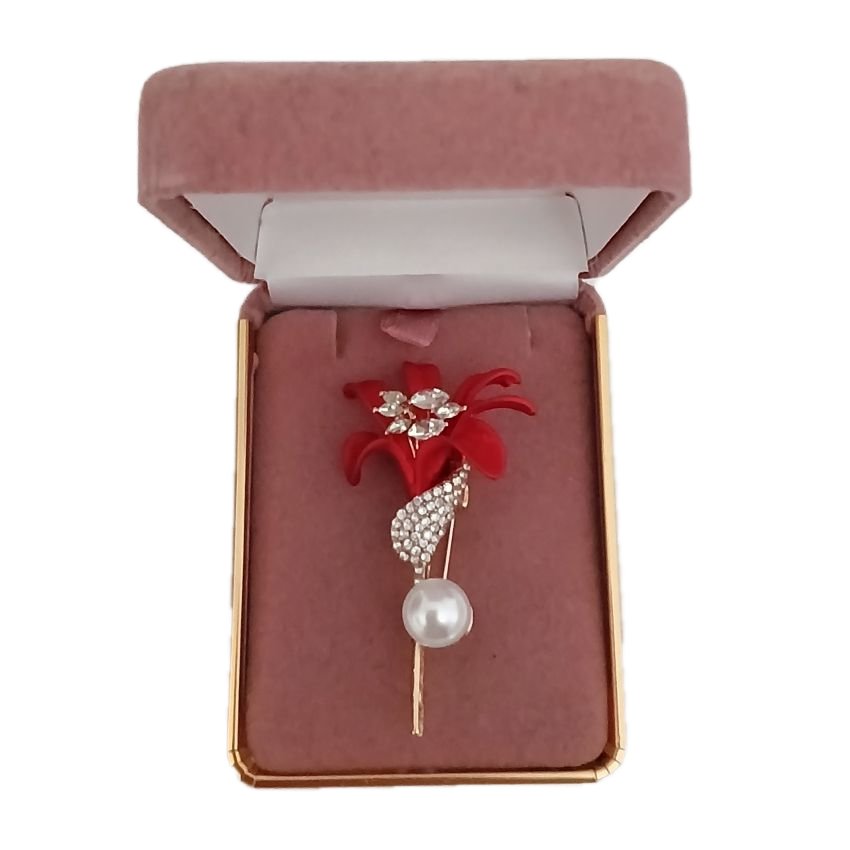 Red And White Stone Flower Brooch(2)