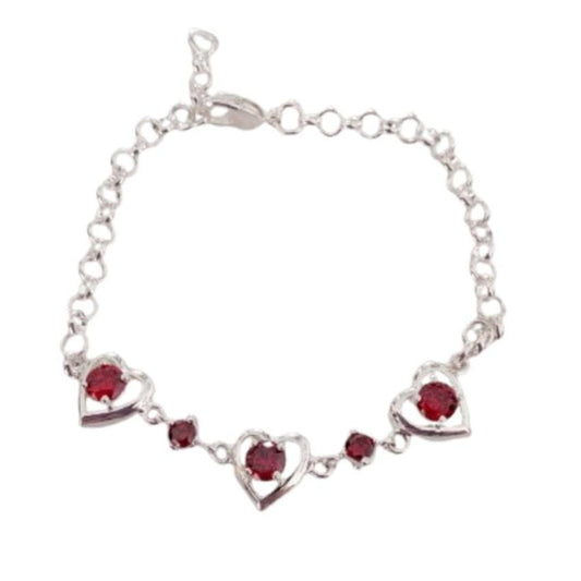 Red Cubic Zirconia Bracelet With Hearts