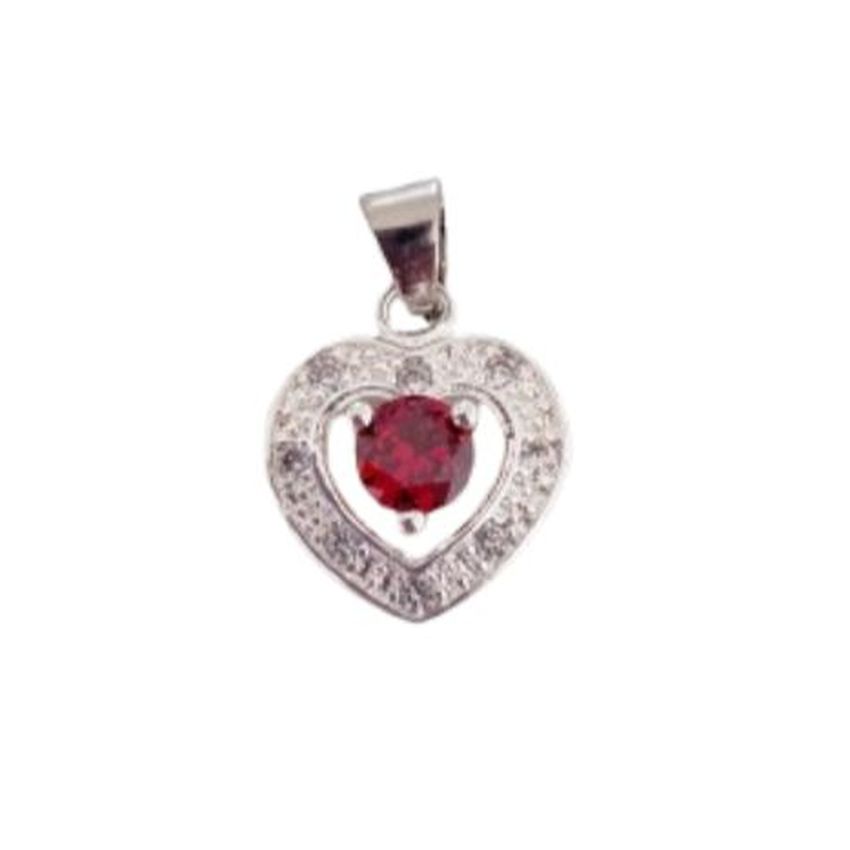 Red Cubic Zirconia Stone Silver Heart Shaped Pendant