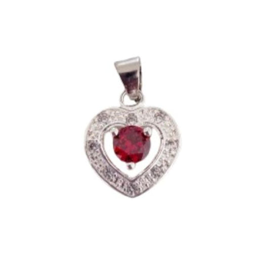Red Cubic Zirconia Stone Silver Heart Shaped Pendant