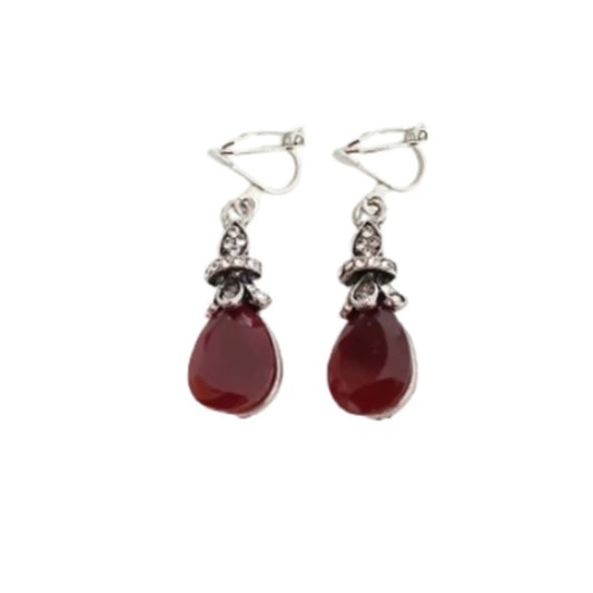Red Diamante Drop Clip On Earrings