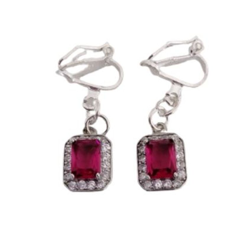 Red Diamante Drop Clip On Earrings