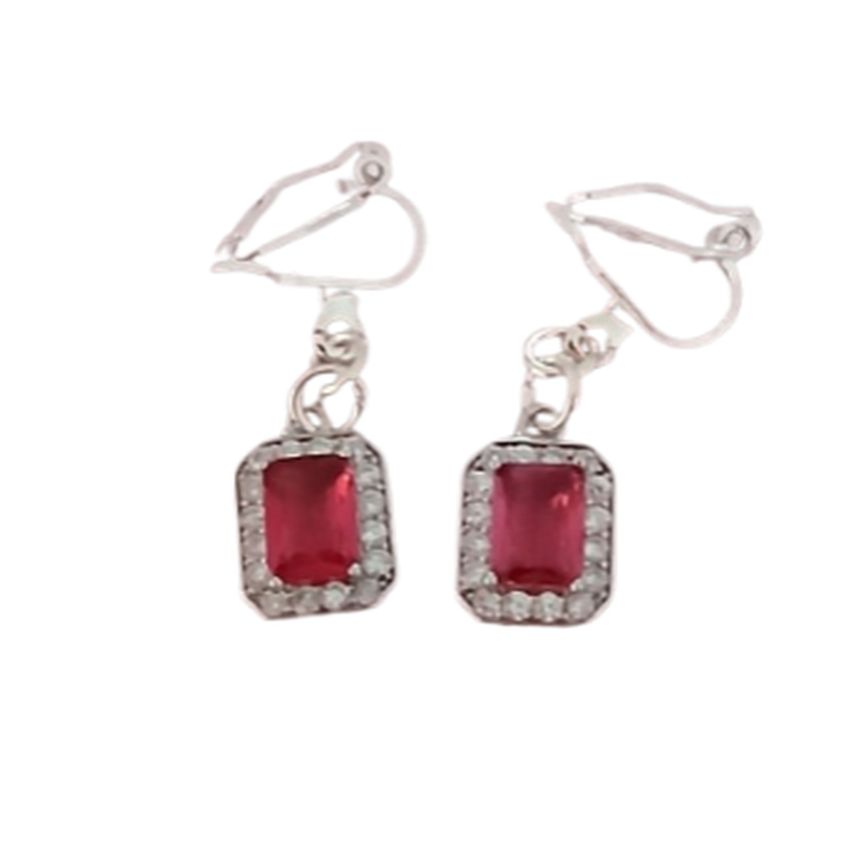 Red Diamante Drop Clip On Earrings