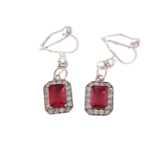 Red Diamante Drop Clip On Earrings