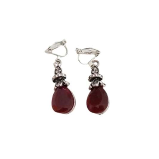 Red Diamante Drop Clip On Earrings