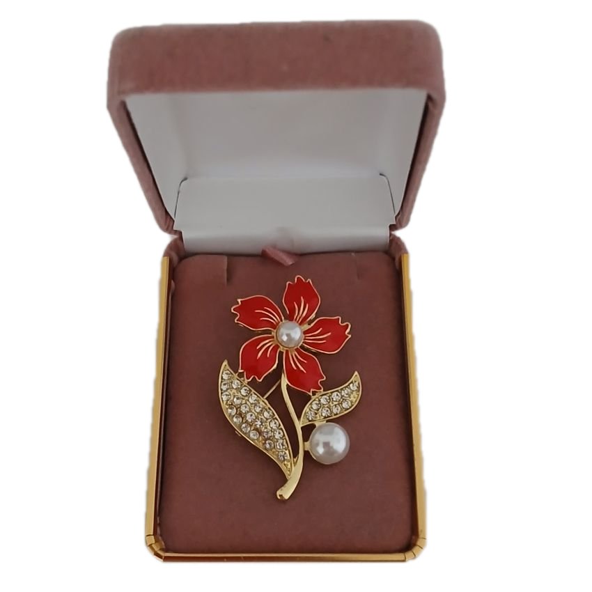 Red Flower Diamante Brooch(2)