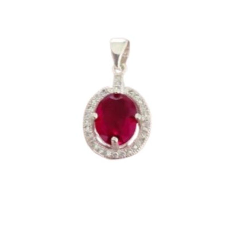 Red Oval Centre Stone Pendant With White Crystal Edge Stones