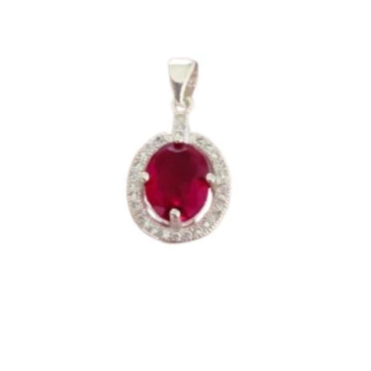 Red Oval Centre Stone Pendant With White Crystal Edge Stones