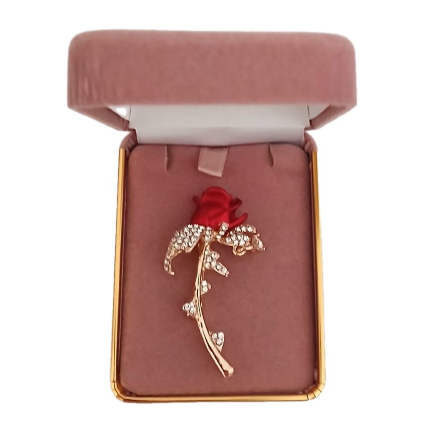 Red Rose Enamel Diamante Brooch(2