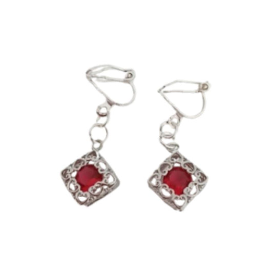 Red Stone Filigree Clip On Earrings