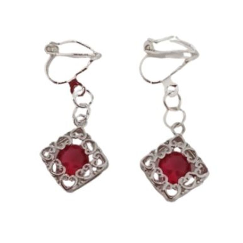 Red Stone Filigree Clip On Earrings