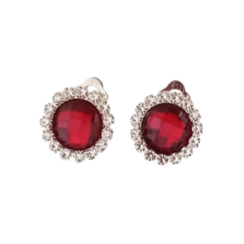 Red Stud Diamante Clip On Earrings