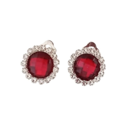 Red Stud Diamante Clip On Earrings