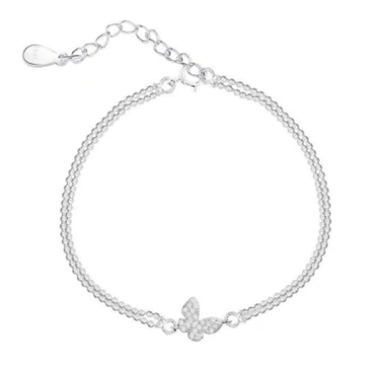 Rhodium Plated Cubic Zirconia Butterfly Bracelet